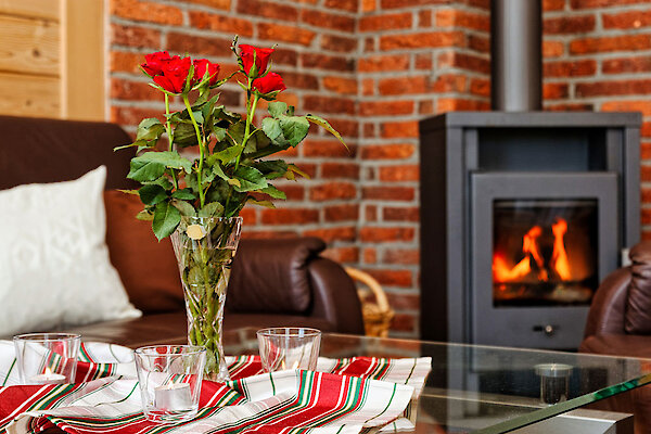 Kaminofen im Wohnraum - Ferienhaus Sommenblume